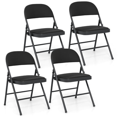4 Pack Folding Chairs with Metal Frame and PVC Leather for Indoor Outdoor-Black