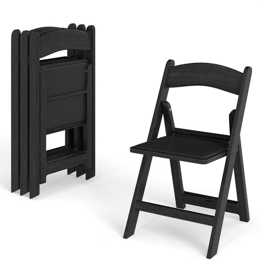 4 Pack Resin Folding Chairs with Padded Seat-Black