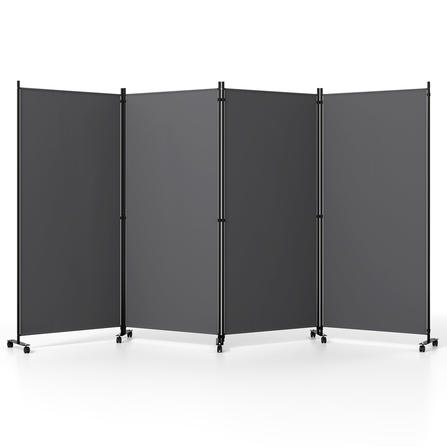4 Panel Folding Privacy Screen Room Divider with Wheels-Gray