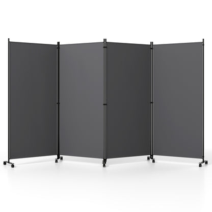 4 Panel Folding Privacy Screen Room Divider with Wheels-Gray