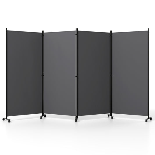 4 Panel Folding Privacy Screen Room Divider with Wheels-Gray