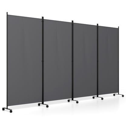 4 Panel Folding Privacy Screen Room Divider with Wheels-Gray