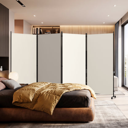 4 Panel Folding Privacy Screen Room Divider with Wheels-Gray