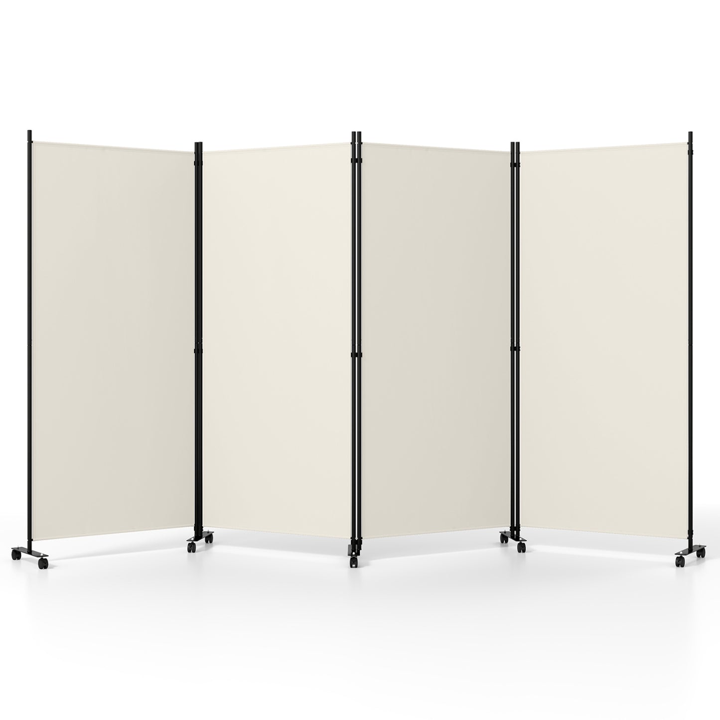 4 Panel Folding Privacy Screen Room Divider with Wheels-Gray