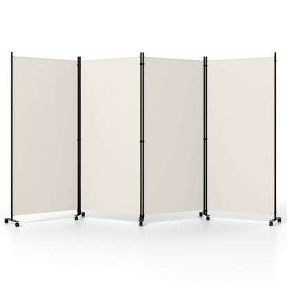 4 Panel Folding Privacy Screen Room Divider with Wheels-Gray