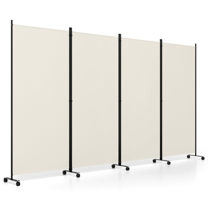 4 Panel Folding Privacy Screen Room Divider with Wheels-Gray