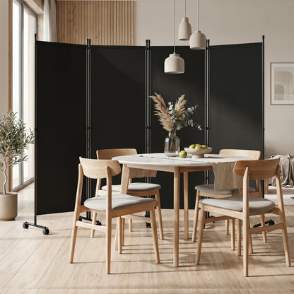 Beige 4-panel room divider with lockable wheels, ideal for living room privacy and decor, by Direct by Wilsons Home Store.