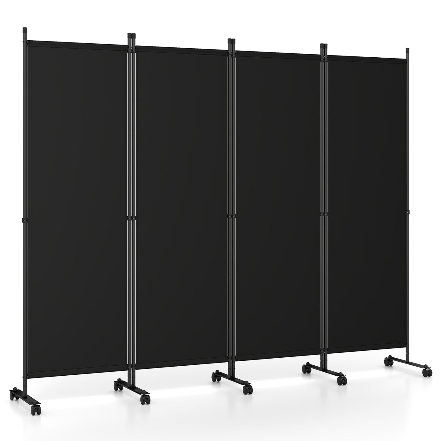 Beige 4-panel room divider with lockable wheels, perfect for living room privacy and stylish home decor by Wilsons Home Store.