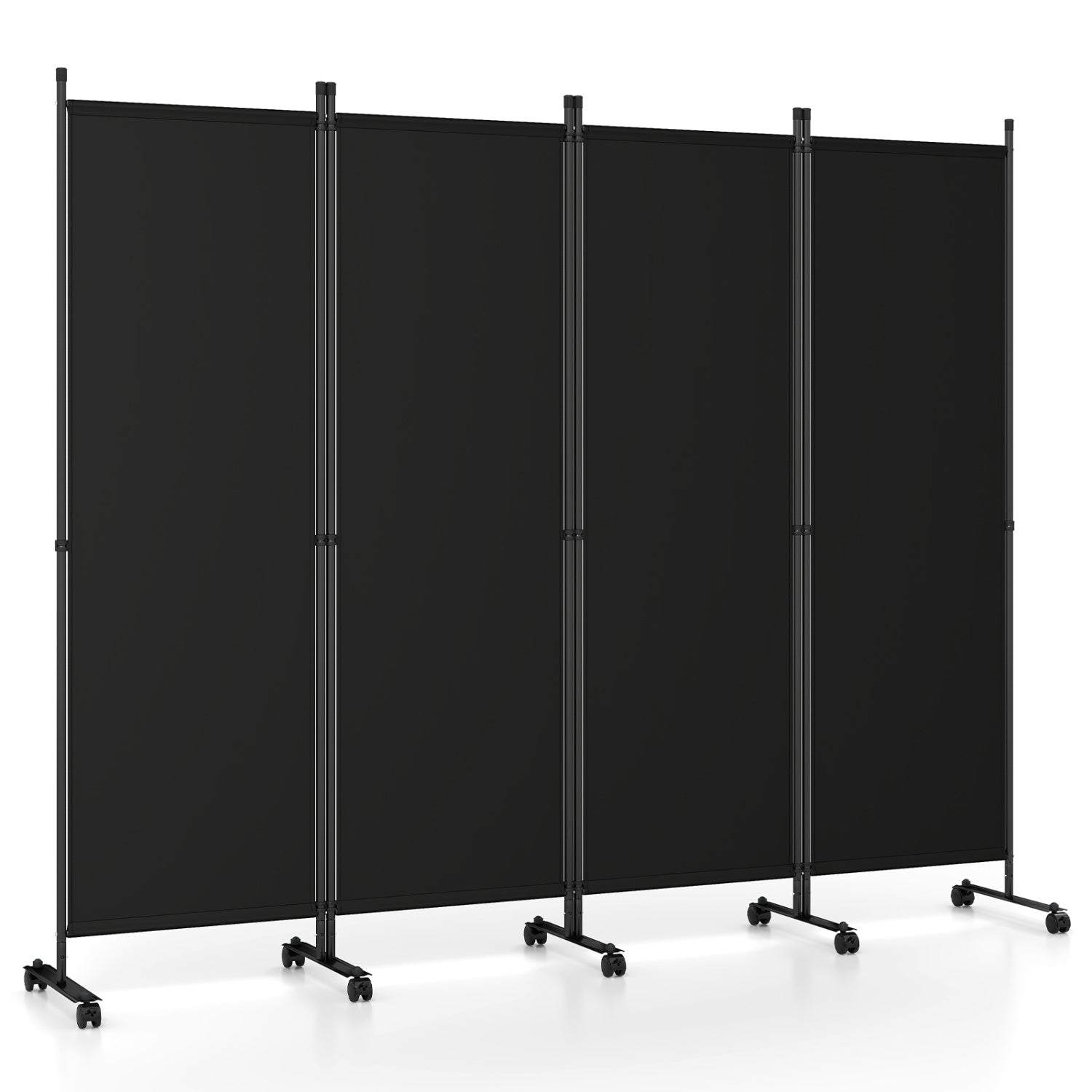 Beige 4-panel room divider with lockable wheels, perfect for living room privacy and stylish home decor by Wilsons Home Store.
