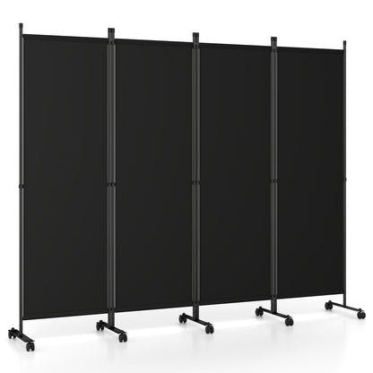 Beige 4-panel room divider with lockable wheels, perfect for living room privacy and stylish home decor by Wilsons Home Store.
