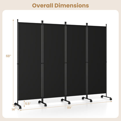 Beige 4-panel room divider with lockable wheels from Wilsons Home Store, perfect for living room privacy and decoration.
