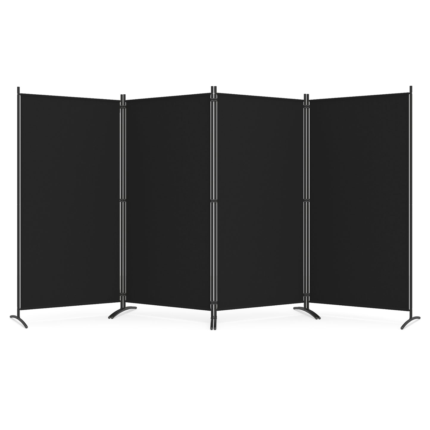 4 Panel Room Divider 6 FT Tall Folding Privacy Screen with Curved Metal Feet-Black