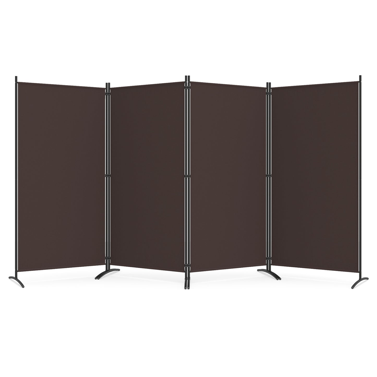 4 Panel Room Divider 6 FT Tall Folding Privacy Screen with Curved Metal Feet-Black
