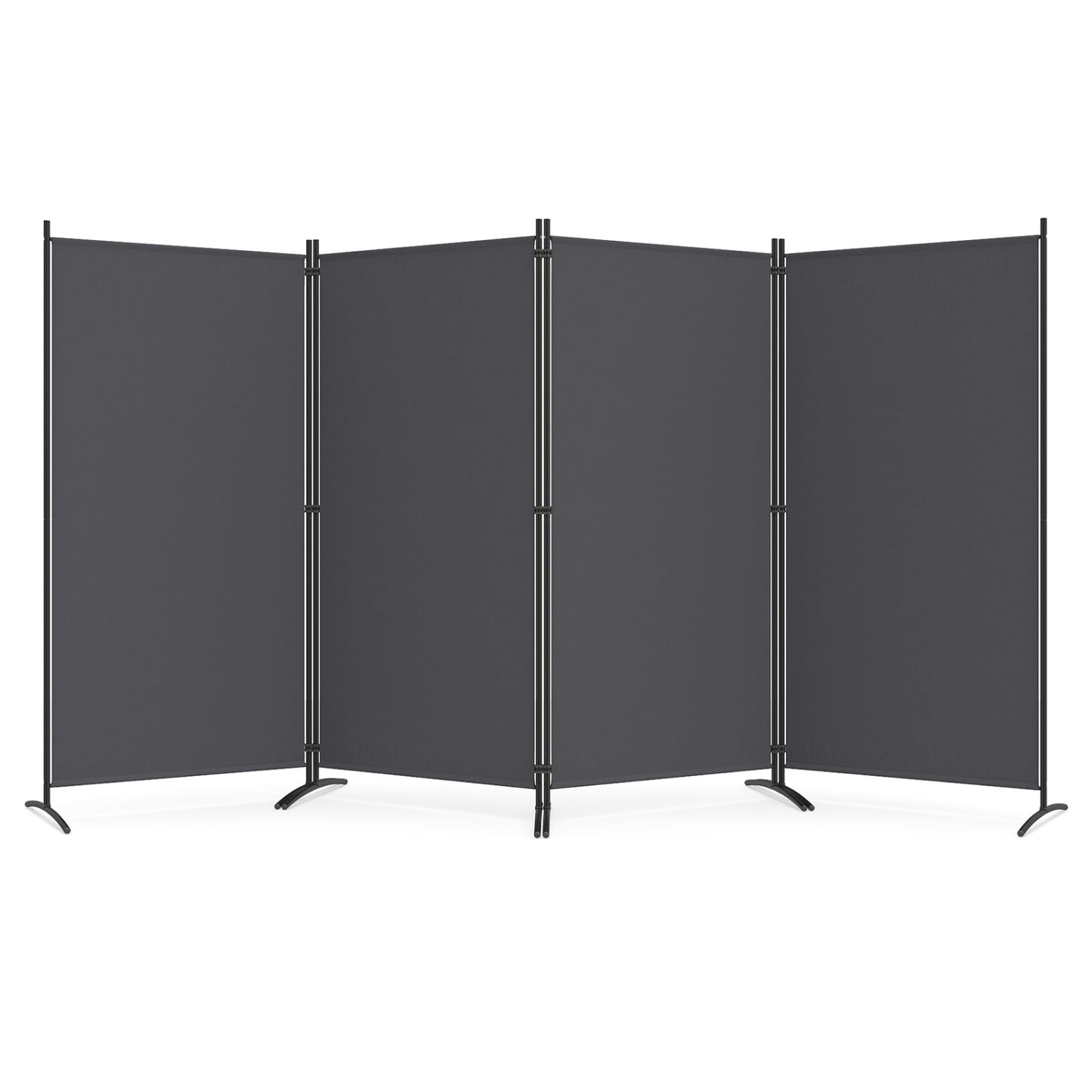 4 Panel Room Divider 6 FT Tall Folding Privacy Screen with Curved Metal Feet-Black