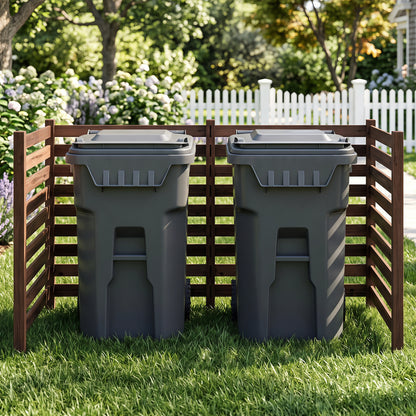 4-Panel Wooden Outdoor Privacy Fence with Ground Stakes-Black