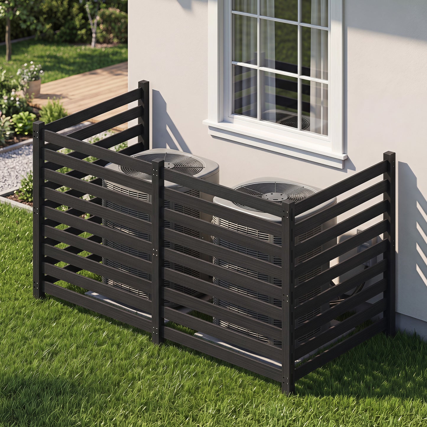 4-Panel Wooden Outdoor Privacy Fence with Ground Stakes-Black
