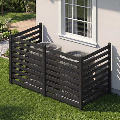 4-Panel Wooden Outdoor Privacy Fence with Ground Stakes-Black