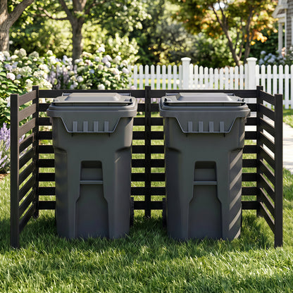 4-Panel Wooden Outdoor Privacy Fence with Ground Stakes-Black