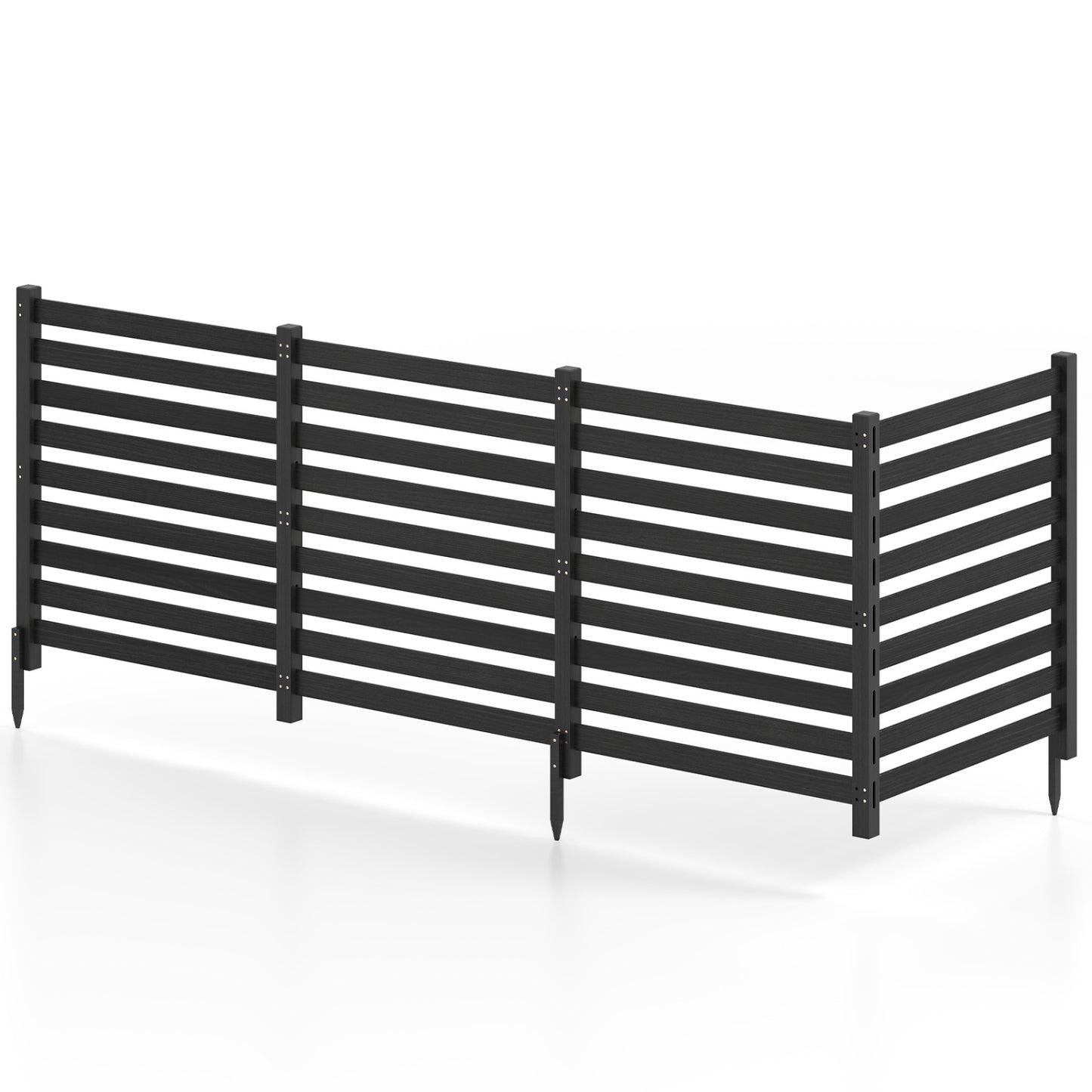 4-Panel Wooden Outdoor Privacy Fence with Ground Stakes-Black