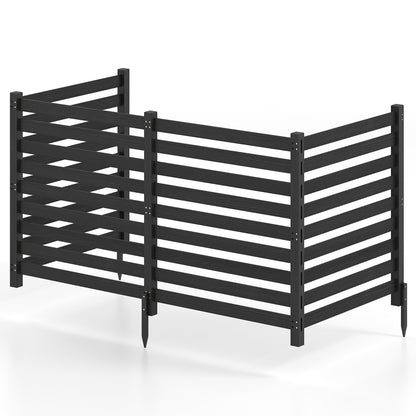 4-Panel Wooden Outdoor Privacy Fence with Ground Stakes-Black