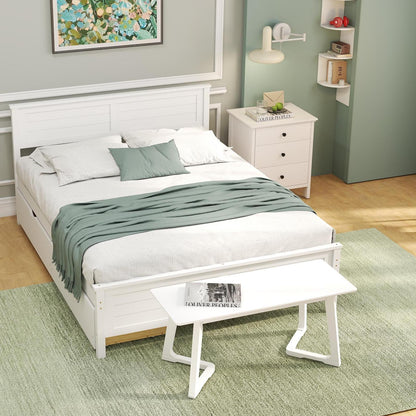 4-Piece Bedroom Furniture Set with Twin Size Bed Frame  Entryway Bench  Vanity Desk and Jewelry Armoire