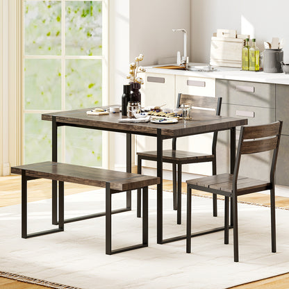 4-Piece Dining Table Set for 4 with 1 Bench and 2 Chairs-Gray