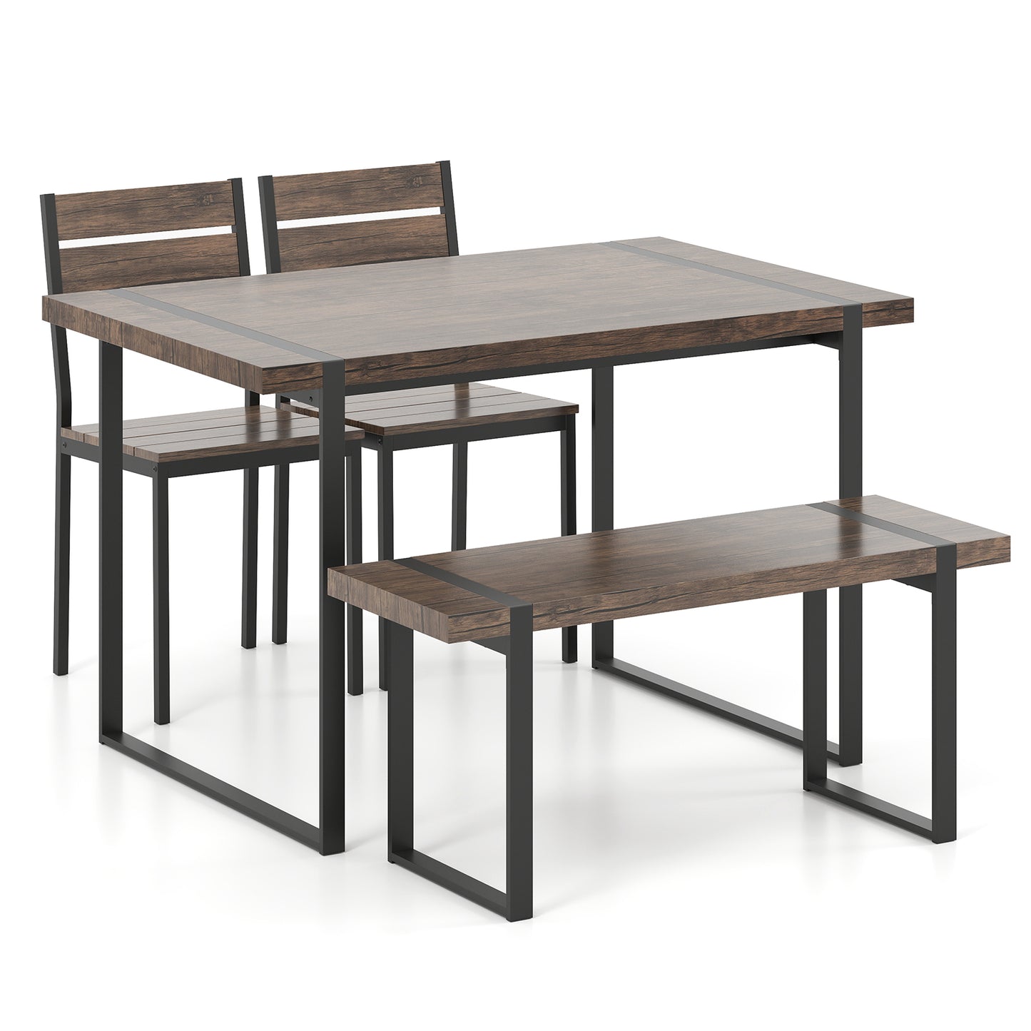 4-Piece Dining Table Set for 4 with 1 Bench and 2 Chairs-Gray