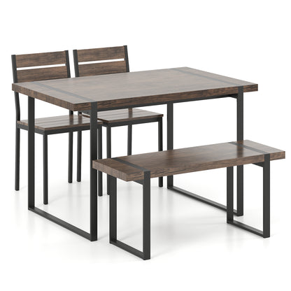 4-Piece Dining Table Set for 4 with 1 Bench and 2 Chairs-Gray