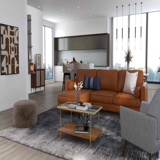 4-Piece Home Furniture Set with 2 Swivel Bar Stools  Kitchen Sideboard  Sectional Sofa & Glass Coffee Table