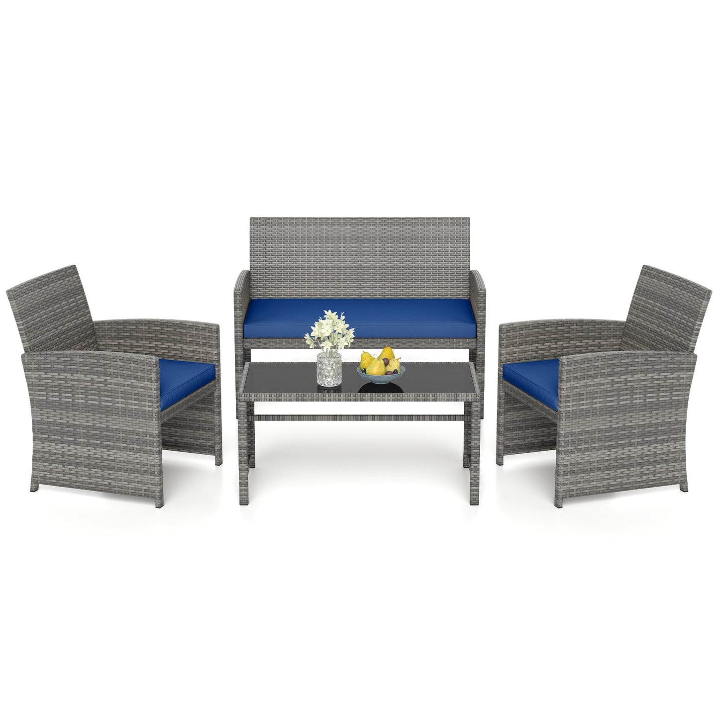 4 Piece Patio Conversation Set Rattan Chair Loveseat and Table Set-Black