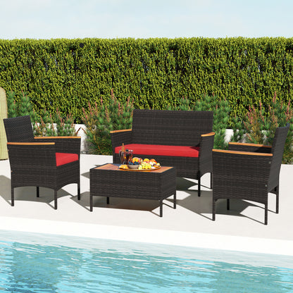 4 Piece Patio Wicker Sofa Set 2 Rattan Chairs and Loveseat with Table-Grey