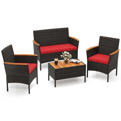 4 Piece Patio Wicker Sofa Set 2 Rattan Chairs and Loveseat with Table-Grey