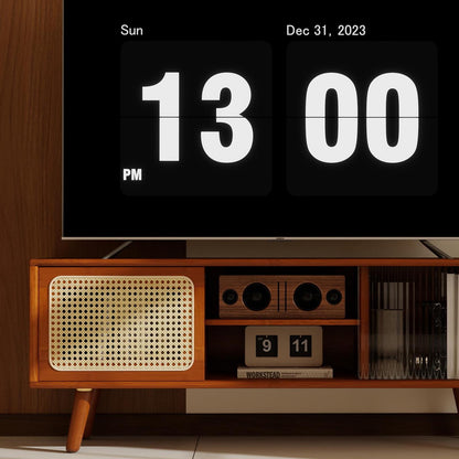 3 Piece Rattan and Wood Living Room Set with Side Table Coffee Table and TV Stand