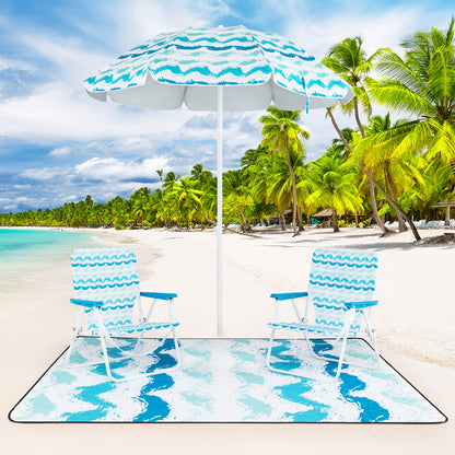4 Pieces Beach Umbrella Set with 2 Foldable Chairs and Picnic Blanket-Blue