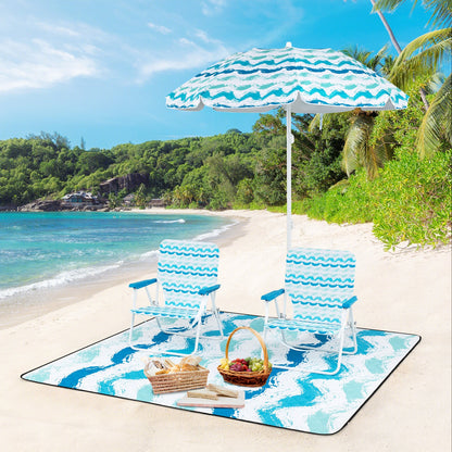 4 Pieces Beach Umbrella Set with 2 Foldable Chairs and Picnic Blanket-Blue
