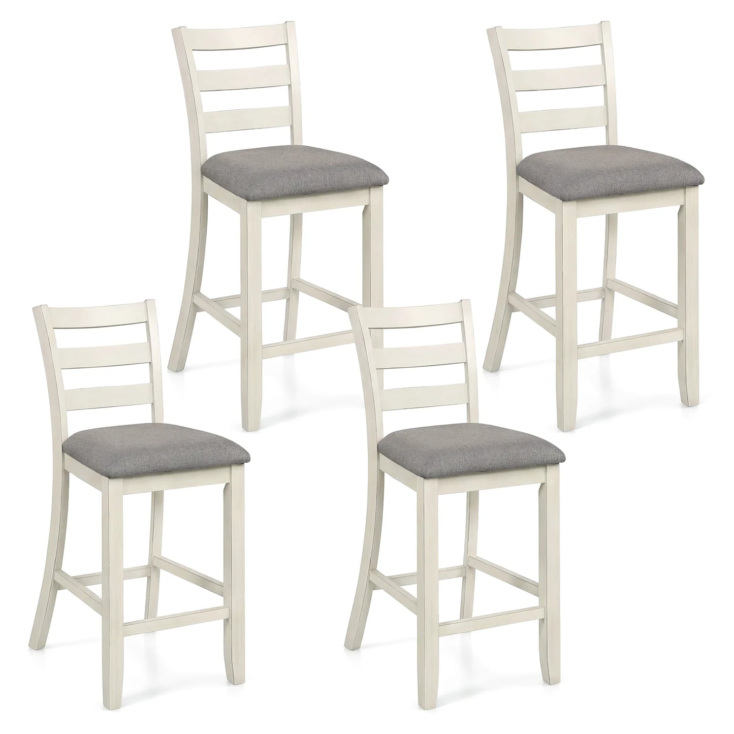 4 Pieces Counter Height Chairs with Fabric Seat and Rubber Wood Legs-Beige