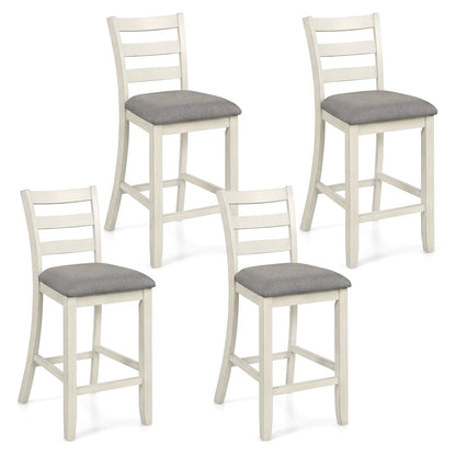4 Pieces Counter Height Chairs with Fabric Seat and Rubber Wood Legs-Beige