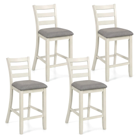 4 Pieces Counter Height Chairs with Fabric Seat and Rubber Wood Legs-Beige