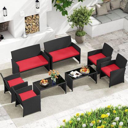 4 Pieces Patio Furniture Set with Tempered Glass Tabletop and Removable Cushion-Black