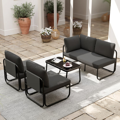4 Pieces Patio Furniture Set with Cushions and Coffee Table-Gray