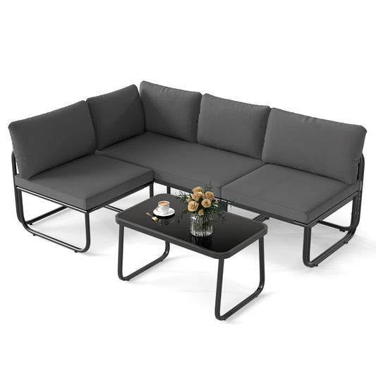 4 Pieces Patio Furniture Set with Cushions and Coffee Table-Gray