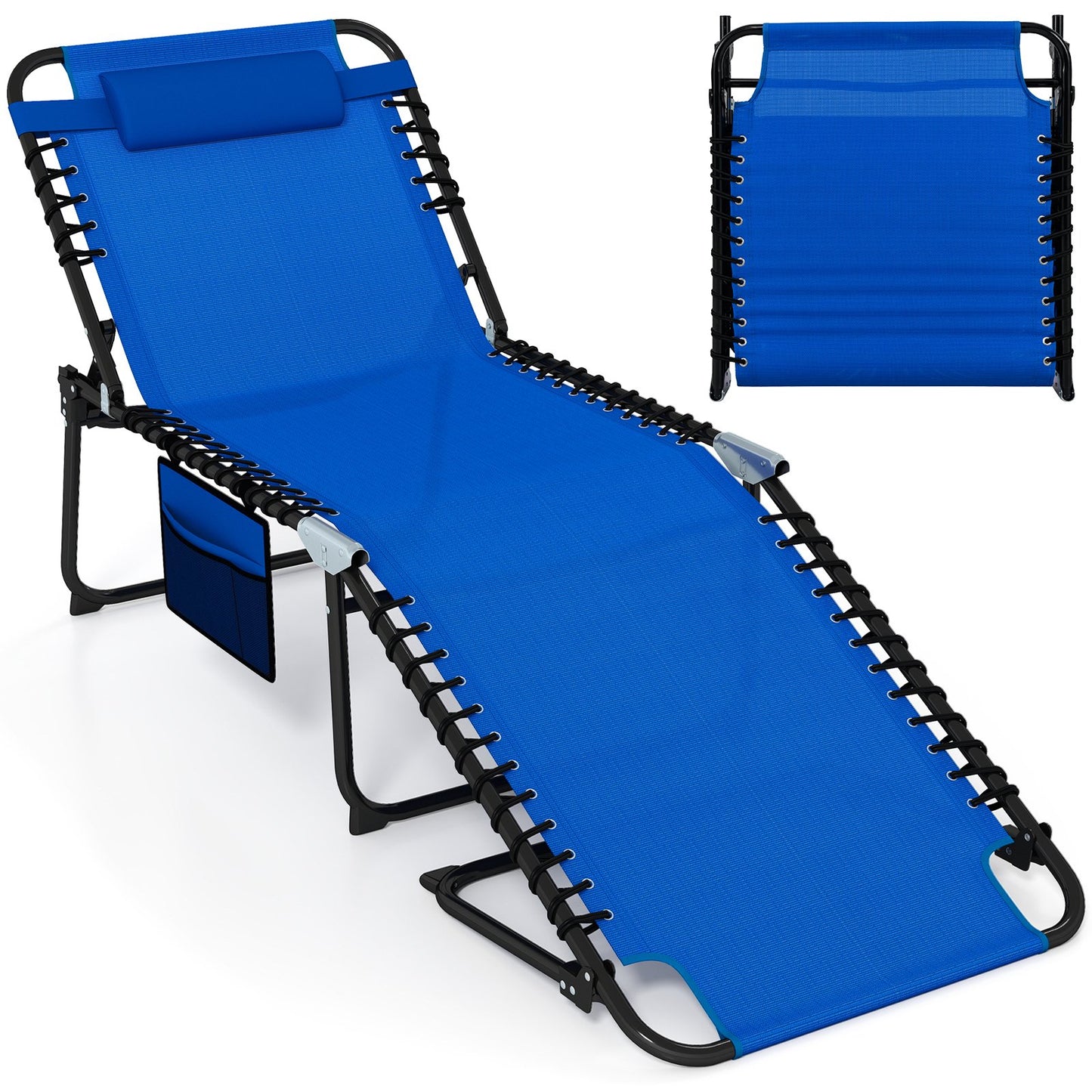 4 Position Folding Lounge Chaise with Adjustable Backrest and Footrest-Beige
