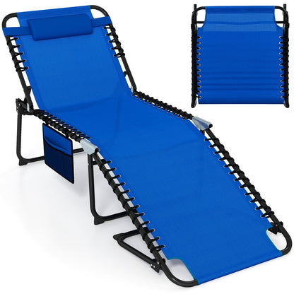 4 Position Folding Lounge Chaise with Adjustable Backrest and Footrest-Beige