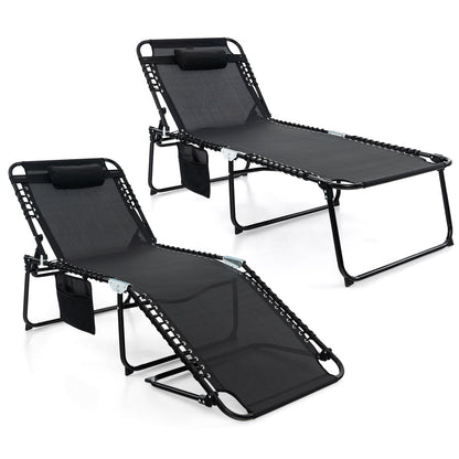 4 Position Folding Lounge Chaise with Adjustable Backrest and Footrest-Beige