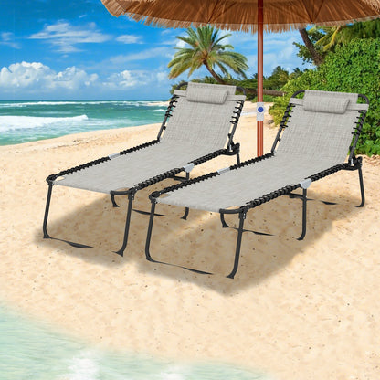 4 Position Folding Lounge Chaise with Adjustable Backrest and Footrest-Beige