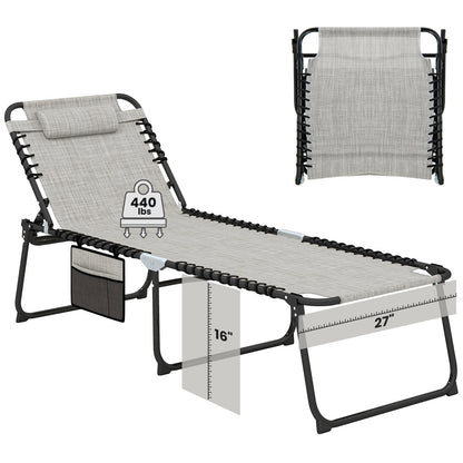 4 Position Folding Lounge Chaise with Adjustable Backrest and Footrest-Beige