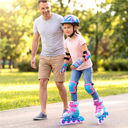 4-Size Adjustable Illuminating Kids Inline Skates with Light Up Wheels-Blue