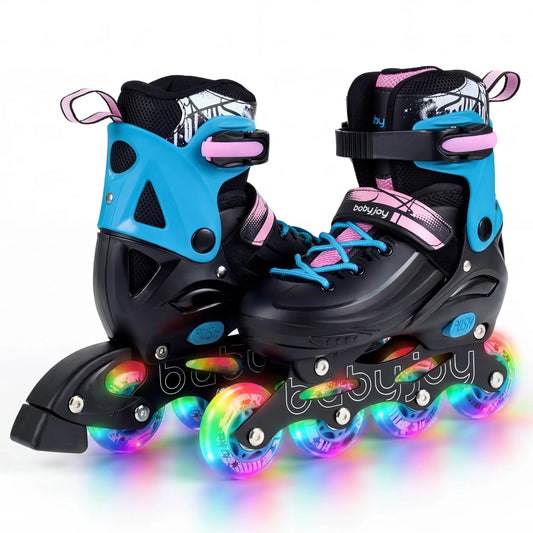 4-Size Adjustable Light-Up Inline Skates for Toddlers Ages 5-7-Black