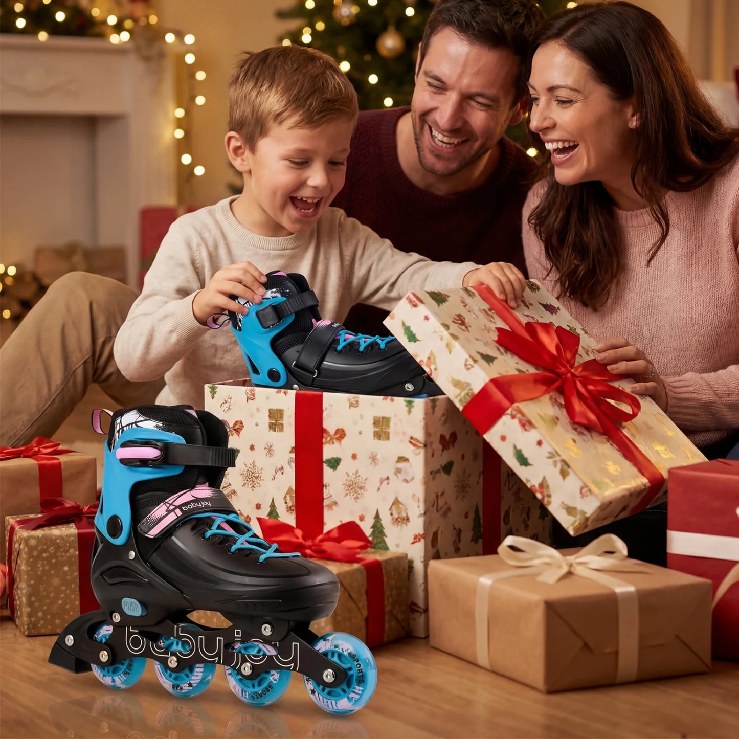 4-Size Adjustable Light-Up Inline Skates for Toddlers Ages 5-7-Black