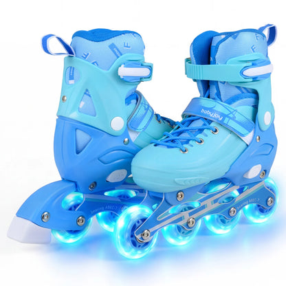 4-Size Adjustable Light-Up Inline Skates for Toddlers Ages 5-7-Black
